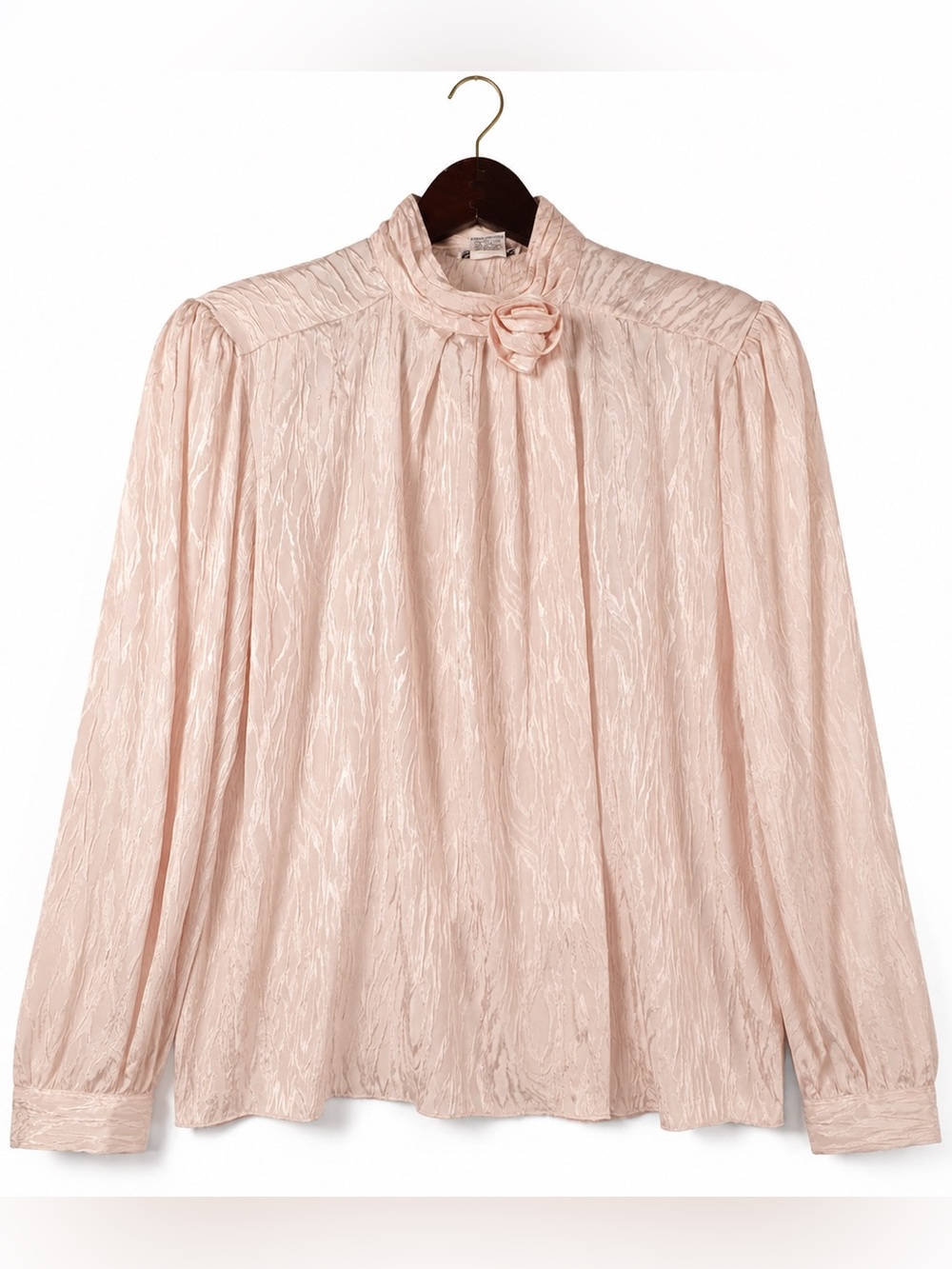 Vintage Gailord Blush Pink Rosette Jacquard Blouse Shoulder Pads 16